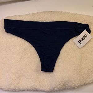 Naked navy blue thong panties